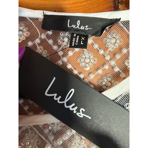 NWT Lulus Glowing Charisma White Sequin Pearl Mesh Long Sleeve Dress Bride Sz XL - Picture 10 of 11